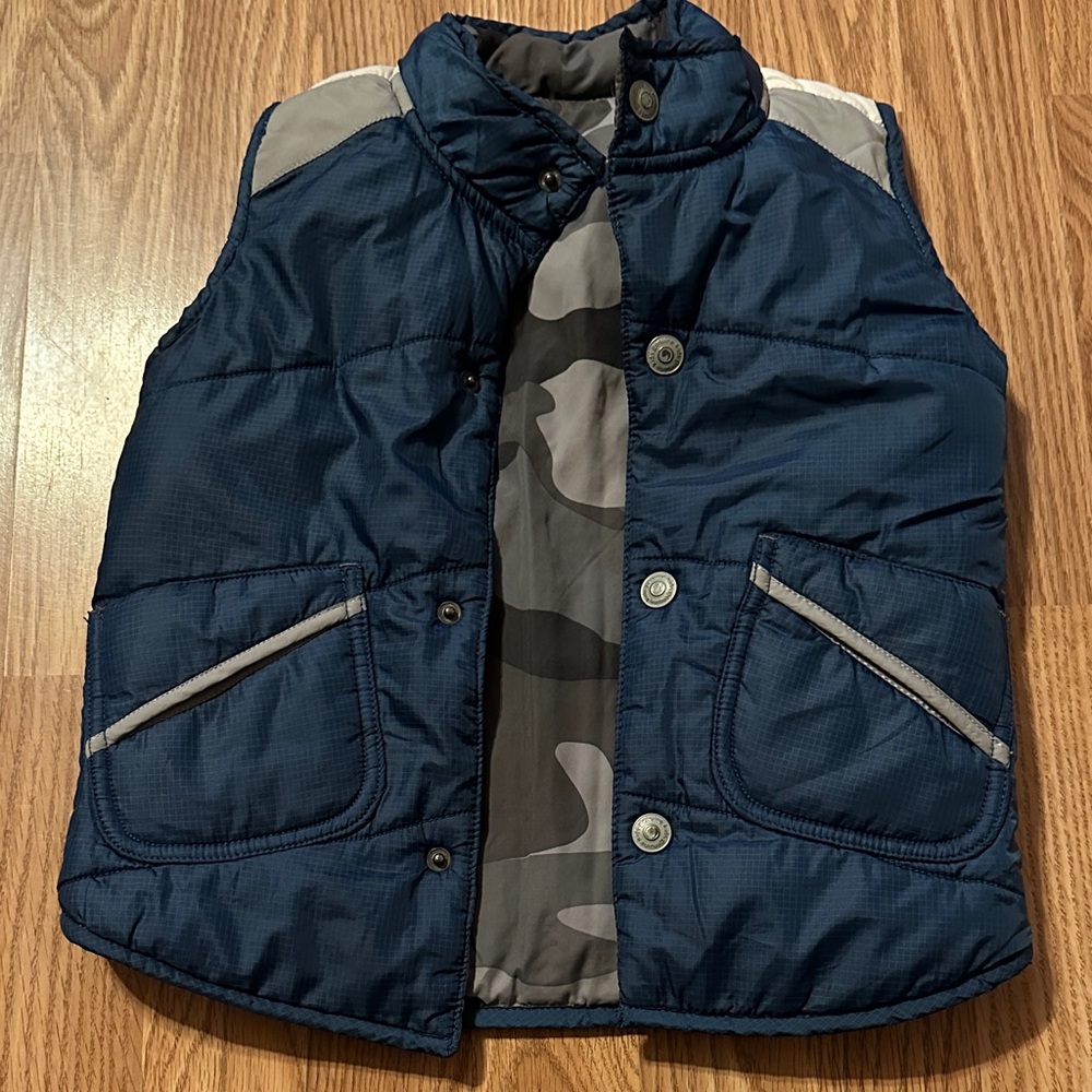 Blue Puffer Vest with Camouflage Lining